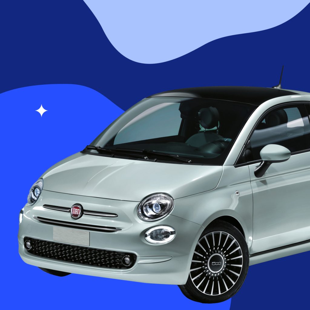 Cinquecento grigia stiizzata su sfondo blu