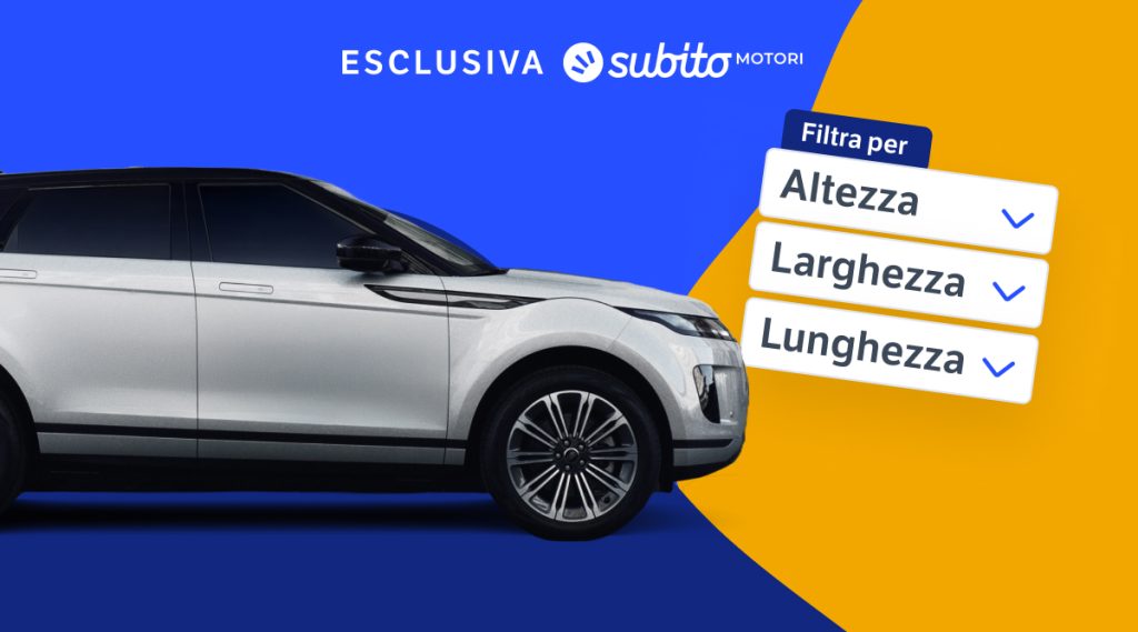 Nuovo filtro dimensione auto inesclusiva per Subito su sfondo giallo e blu