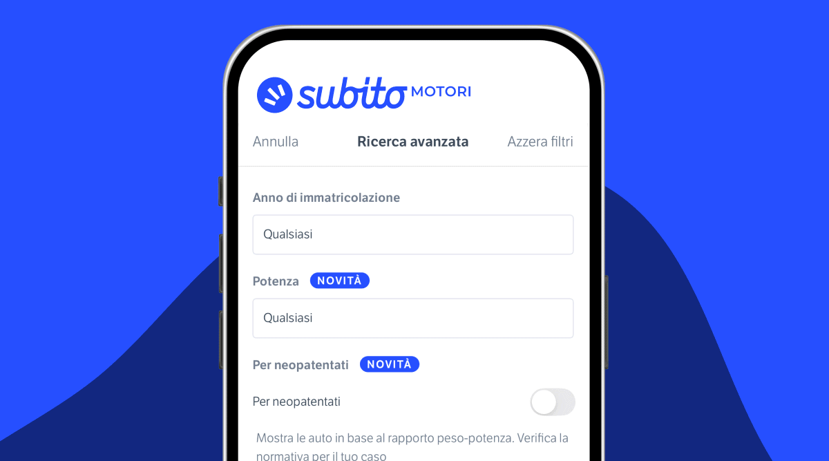 Filtro neopatentati su Subito M