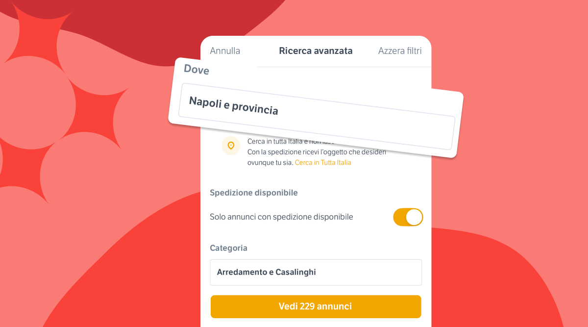 Schermata del filtro Dove su Subito
