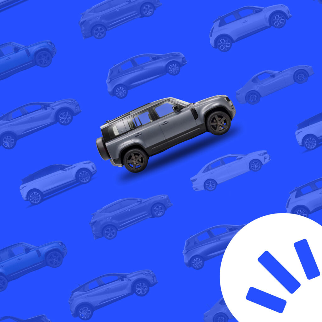 Auto stilizzate su sfondo blu per Subito Motori